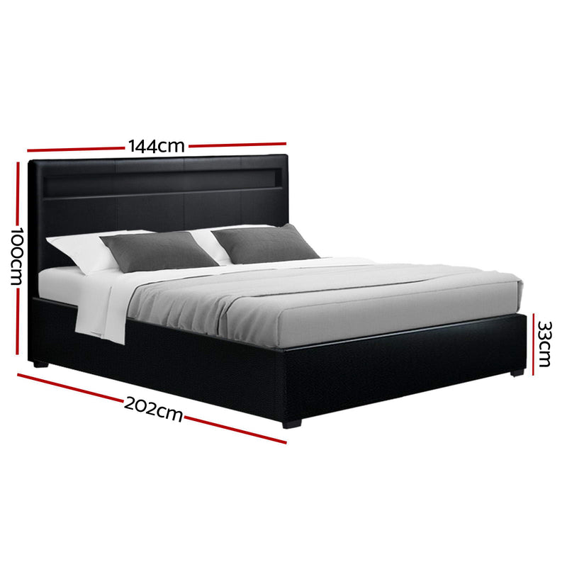 Artiss Bed Frame Double Size LED Gas Lift Black COLE