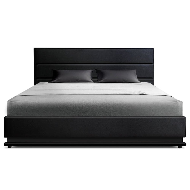 Artiss Bed Frame King Size LED Gas Lift Black LUMI