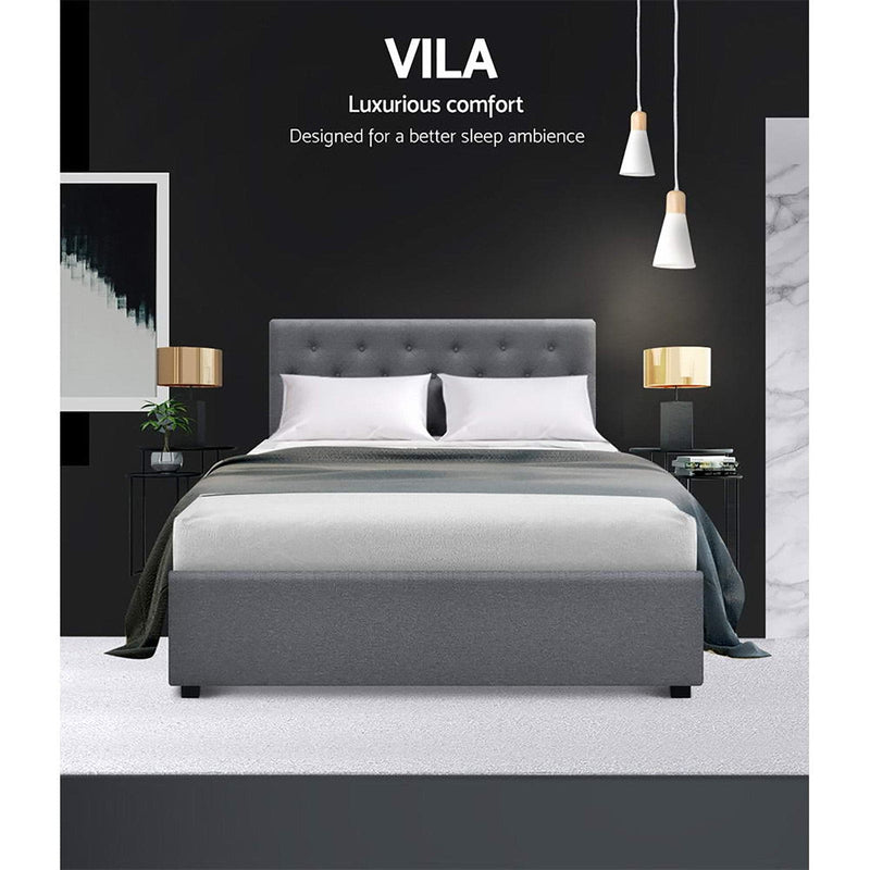 Artiss Bed Frame Double Size Gas Lift Grey VILA