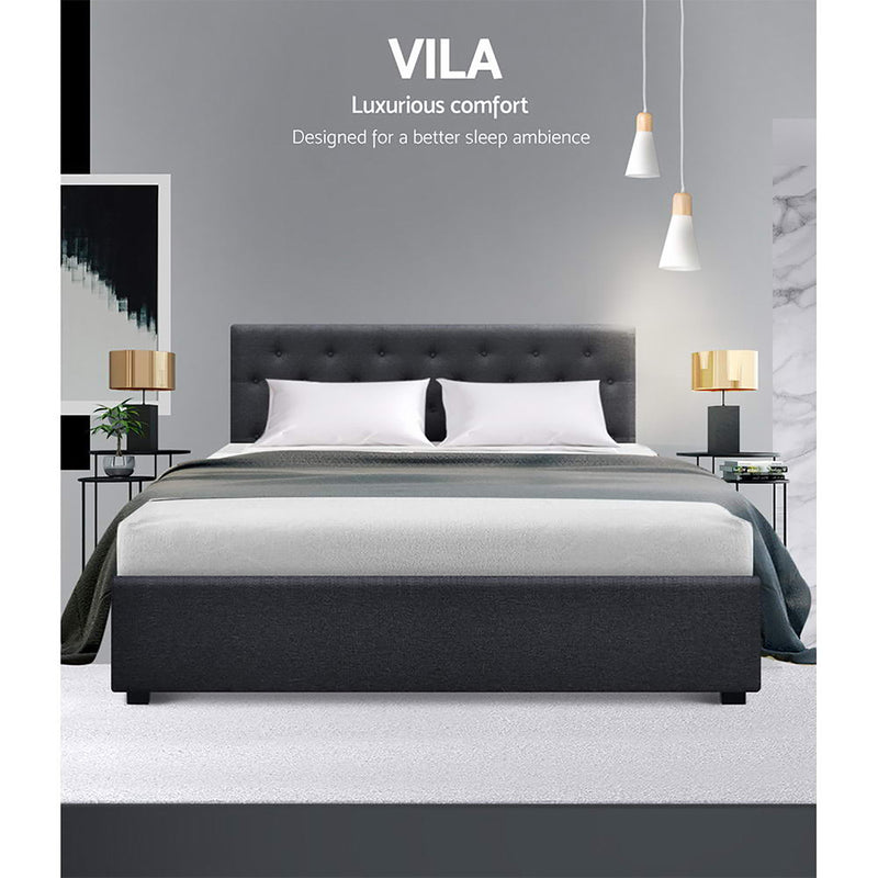 Artiss Bed Frame Queen Size Gas Lift Charcoal VILA