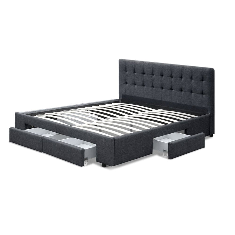 Artiss Bed Frame Double Size with 4 Drawers Grey AVIO