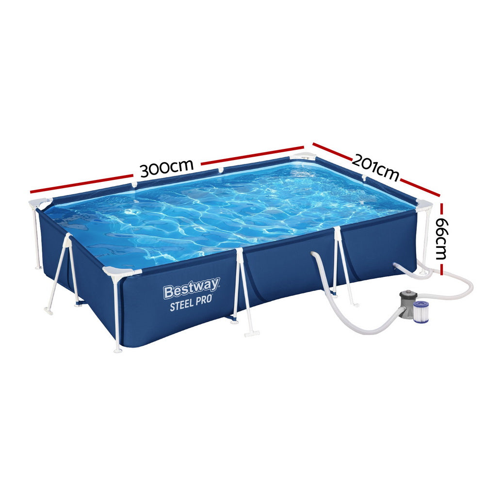 Bestway Swimming Pool 300x201x66cm Steel Frame Above Ground Pools w/ Filter Pump 3300L