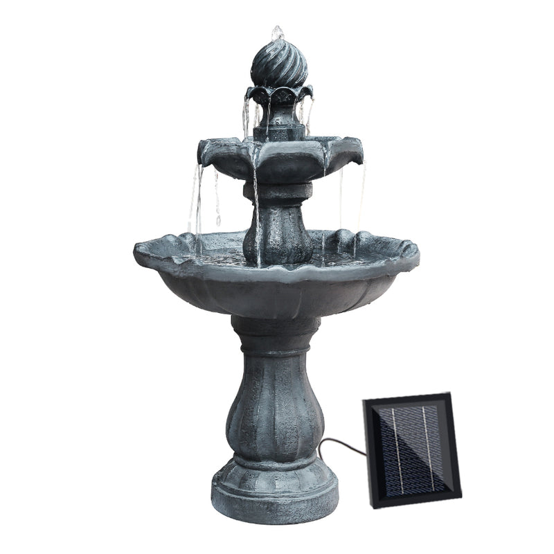 Gardeon Solar Water Feature 3-Tier Fountain with Pump Kit Bird Bath 93CM Black