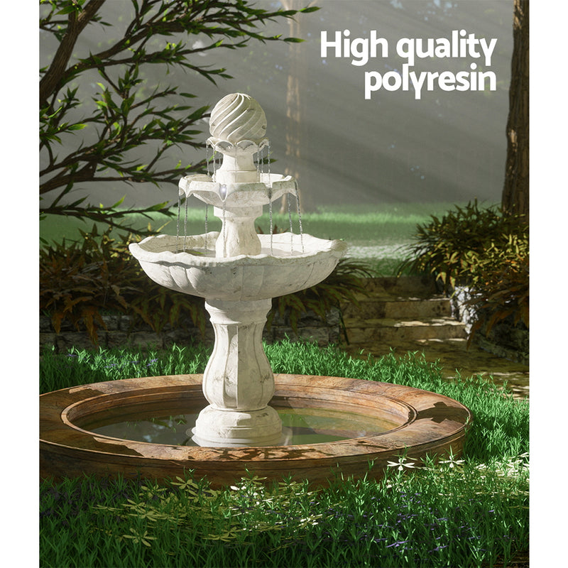 Gardeon Solar Water Feature 3-Tier Fountain with Pump Kit Bird Bath 93CM Ivory