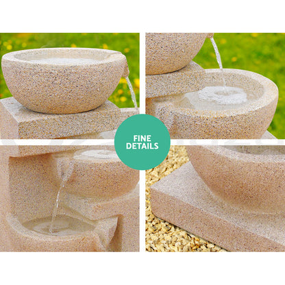 Gardeon Solar Water Feature Cascading Fountain 4-Tier Bowl LED Lights 72CM Sand