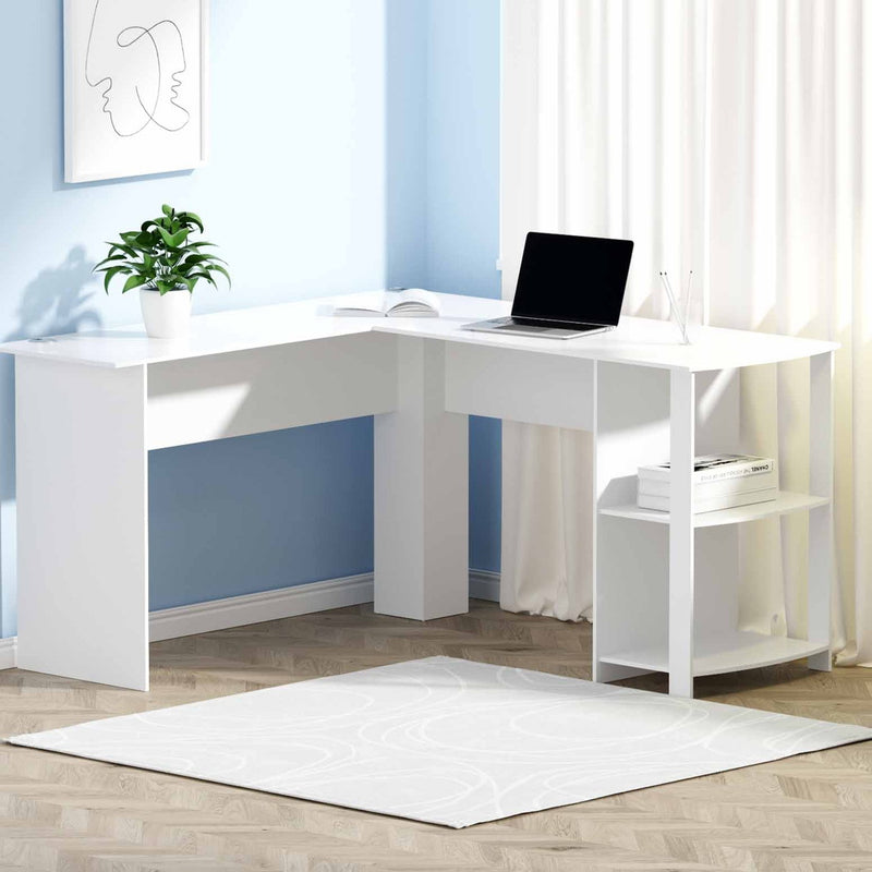 Artiss Computer Desk Shelf L-Shape White 136CM