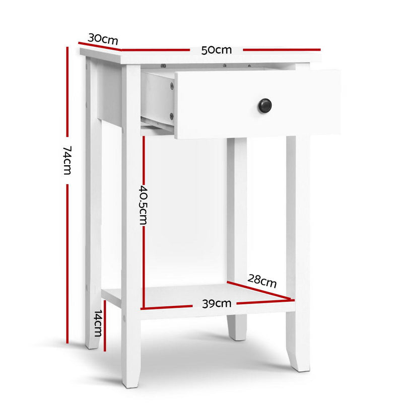 Artiss Bedside Table 1 Drawer with Shelf - BOWIE White