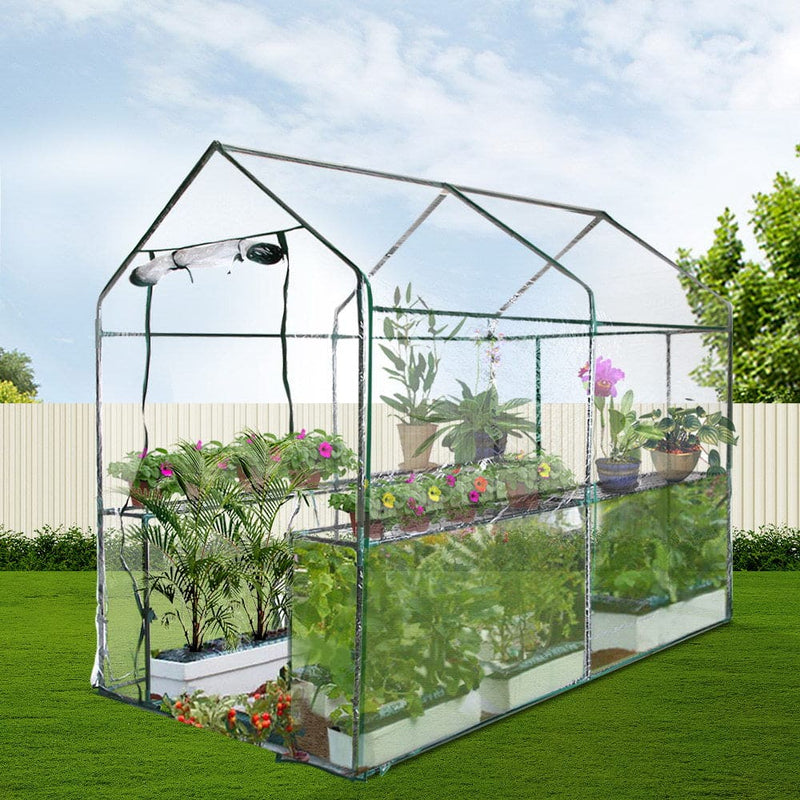 Greenfingers Greenhouse 1.2x1.9x1.9M Walk in Green House Tunnel Clear Garden Shed 4 Shelves