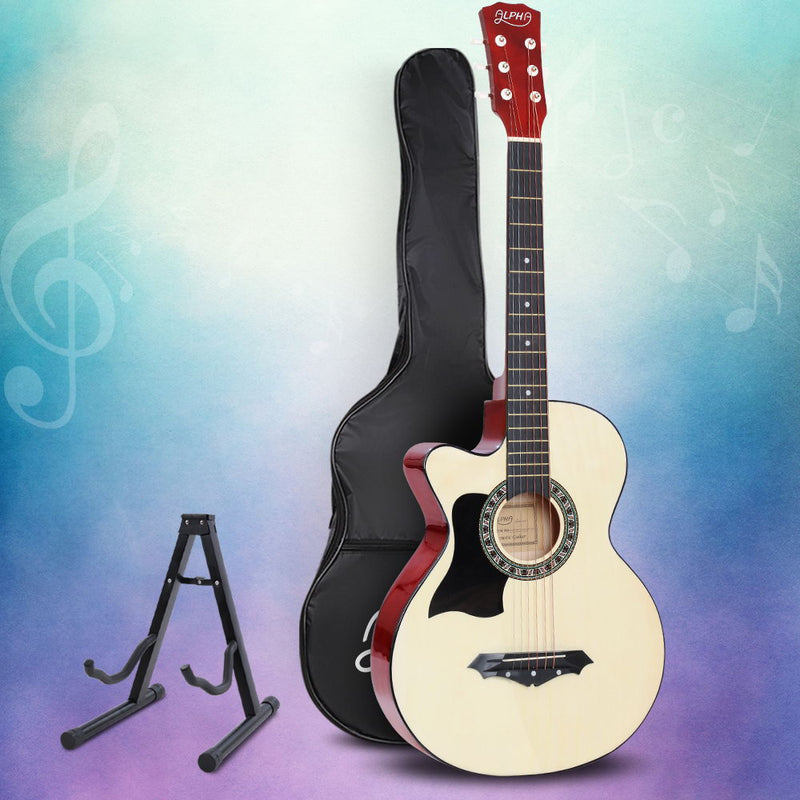 Alpha 38 Inch Acoustic Guitar Wooden Body Steel String w/ Stand Left Handed