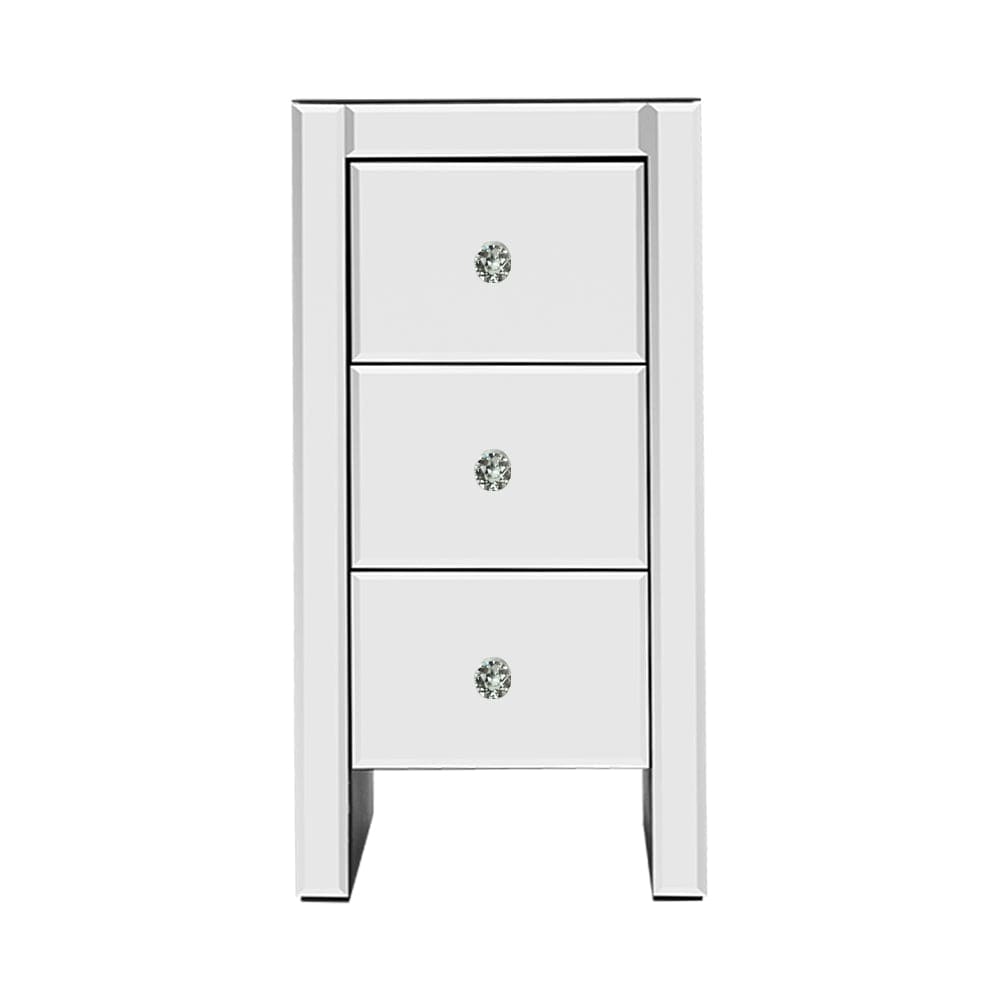 Artiss Bedside Table 3 Drawers Mirrored - QUENN Silver