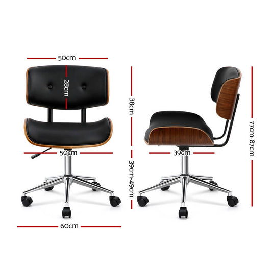 Artiss Wooden Office Chair PU Seat Black Brown