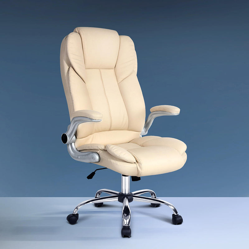 Artiss Executive Office Chair Leather Tilt Beige