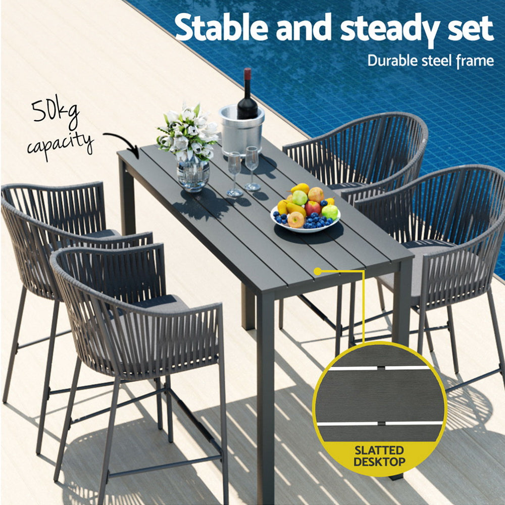 Gardeon 5-Piece Outdoor Bar Set Dining Table Rope Chair Patio Bistro Set