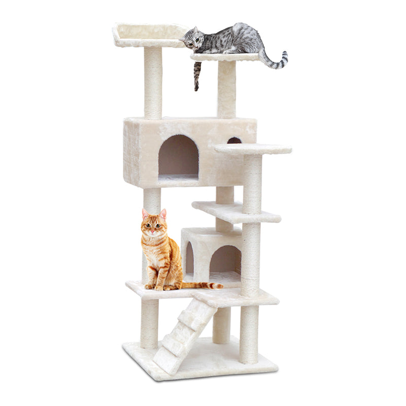 i.Pet Cat Tree 134cm Tower Scratching Post Scratcher Wood Condo House Bed Beige