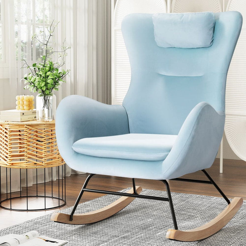 Artiss Rocking Chair Armchair Pillow Velvet Blue