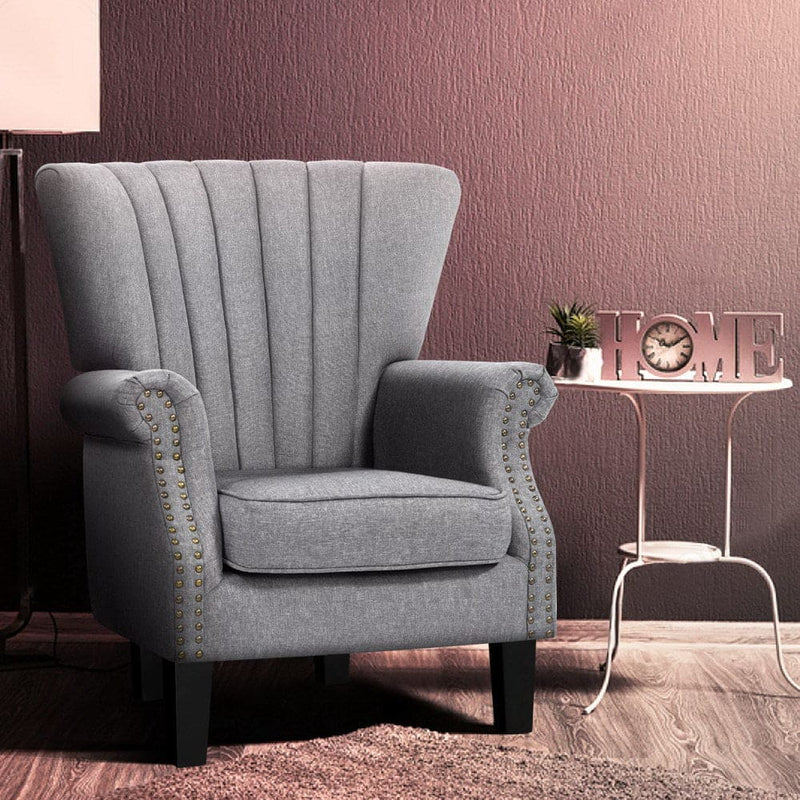 Artiss Armchair Wingback Grey Andrew