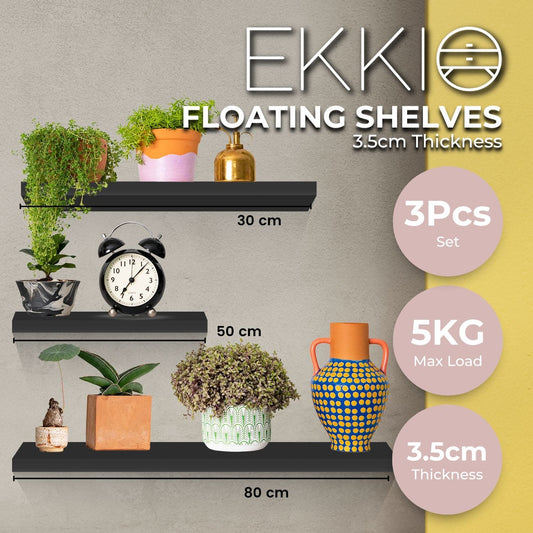 Ekkio Floating Shelf Set of 3 Black