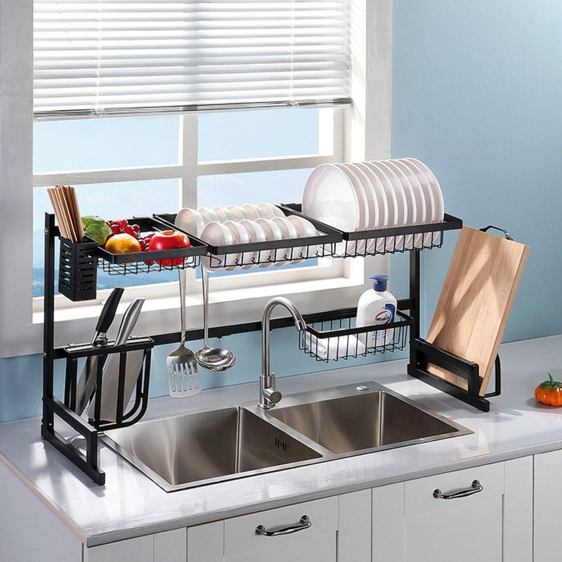 GOMINIMO Dish Drying Rack Over Sinks Adjustable 85-100cm (Black)