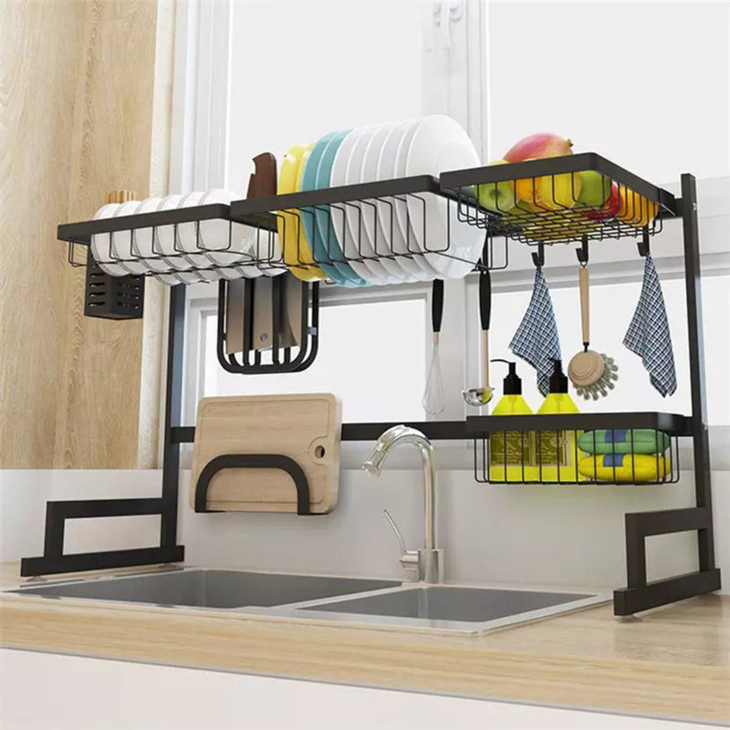 GOMINIMO Dish Drying Rack Over Sinks Adjustable 85-100cm (Black)