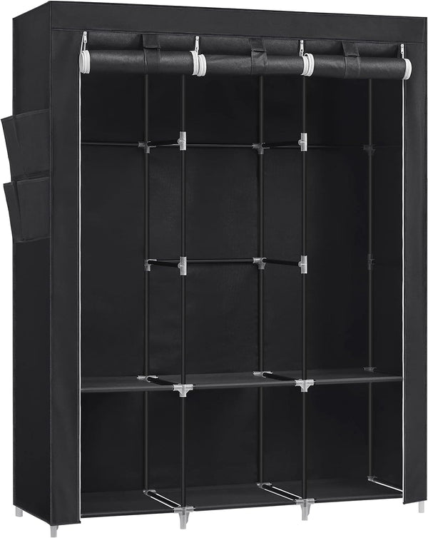 SONGMICS Clothes Wardrobe Portable Closet with Cover and 3 Hanging Rails Black