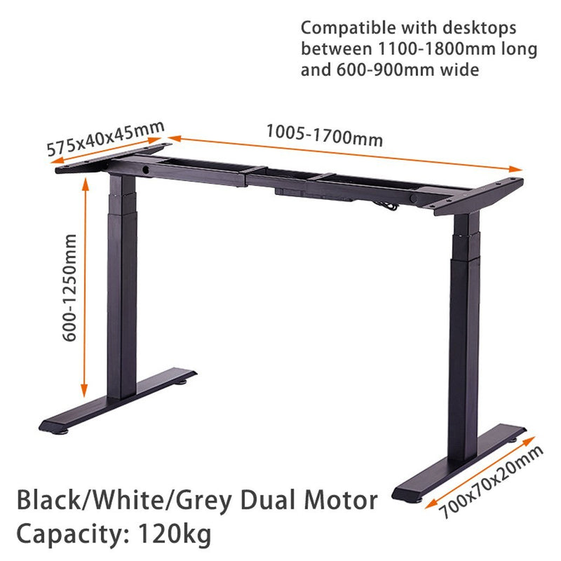 120cm Standing Desk Height Adjustable Sit Grey Stand Motorised Dual Motors Frame Birch Top