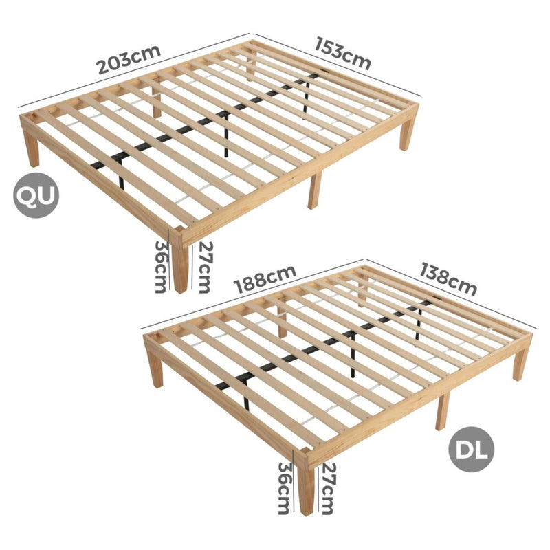 Warm Wooden Natural Bed Base Frame - Queen