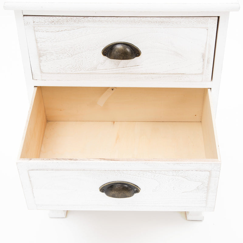 Bedside Table 2 Drawer Vintage Side Table Storage Cabinet Bedroom LYDIA WHITE