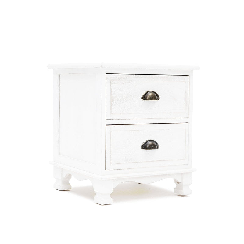 Bedside Table 2 Drawer Vintage Side Table Storage Cabinet Bedroom LYDIA WHITE