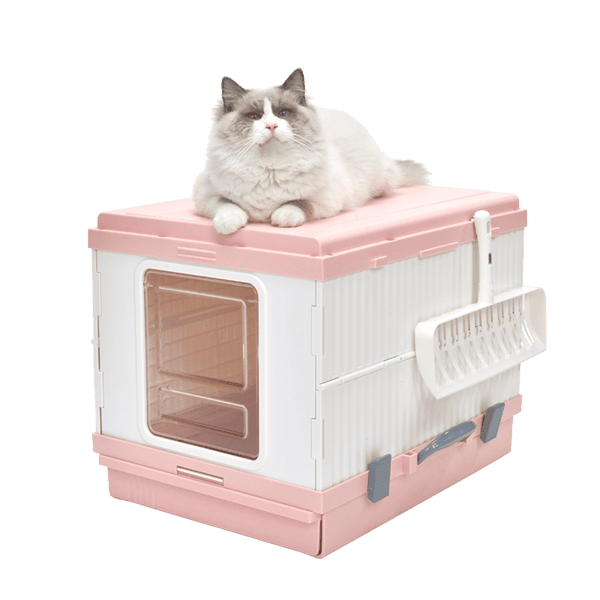 YES4PETS XL Portable Cat Toilet Litter Box Tray Foldable House with Handle and Scoop Pink