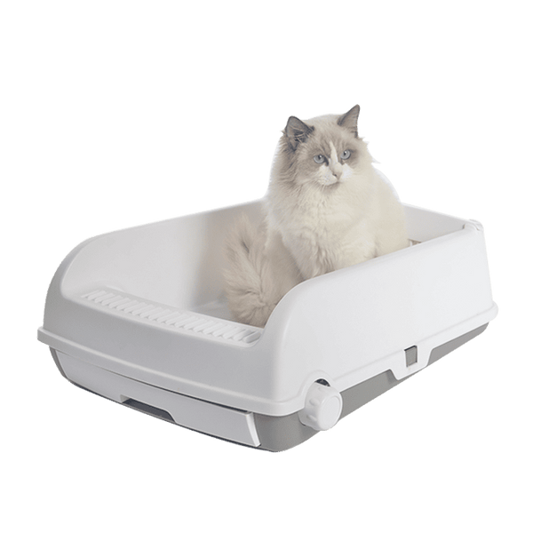 YES4PETS Large Cat Litter Tray Box Kitty Toilet with Rack Scoop Drawer-Style Cleaning Box White