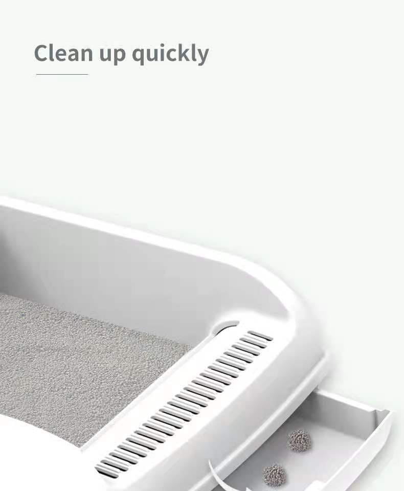 YES4PETS Large Cat Litter Tray Box Kitty Toilet with Rack Scoop Drawer-Style Cleaning Box White