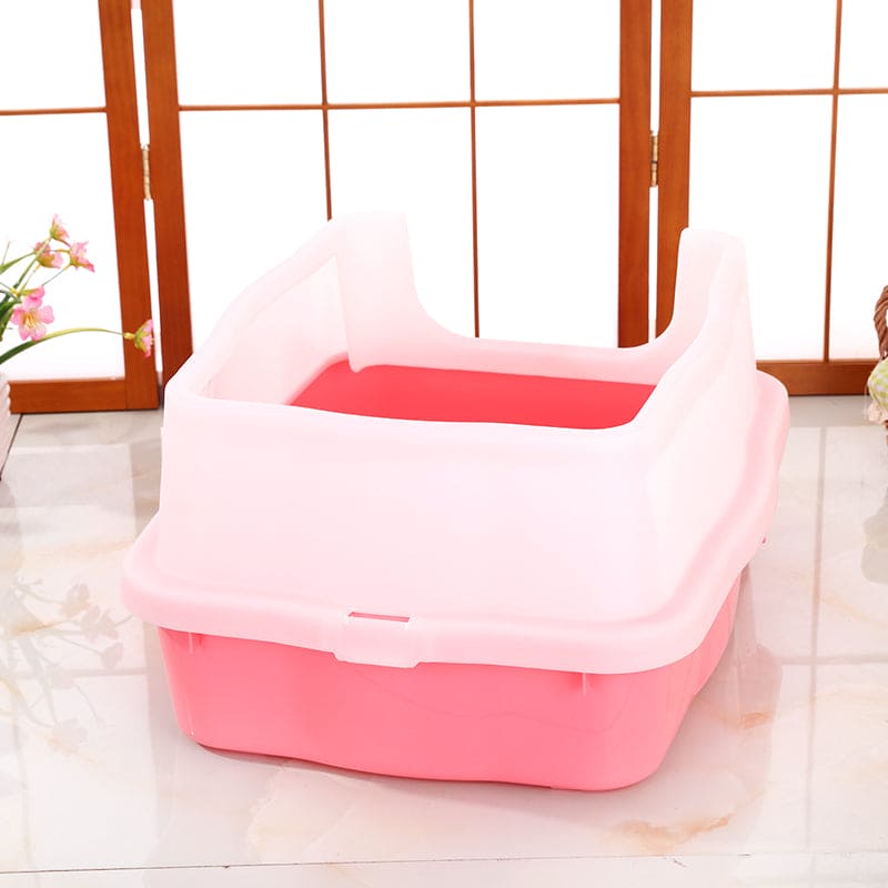 YES4PETS Large Deep Cat Kitty Litter Tray High Wall Pet Toilet Tray With Scoop Pink