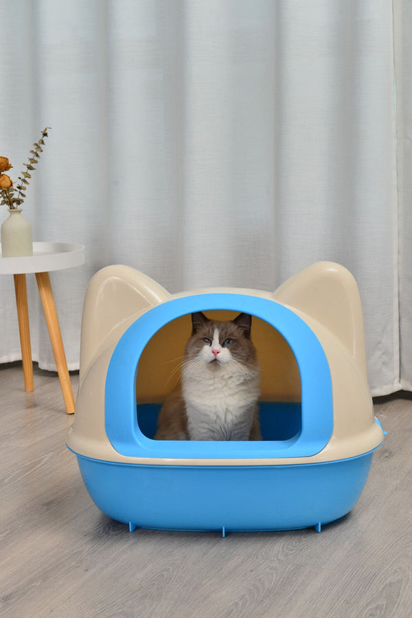 YES4PETS Large Hooded Cat Toilet Litter Box Tray House With Scoop Blue