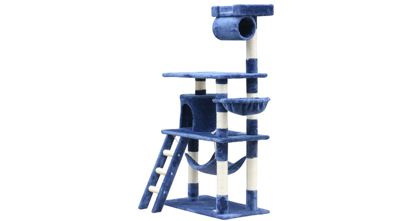 YES4PETS 140 cm Cat Kitten Scratching Post Tree W ladder & Hammock-Blue