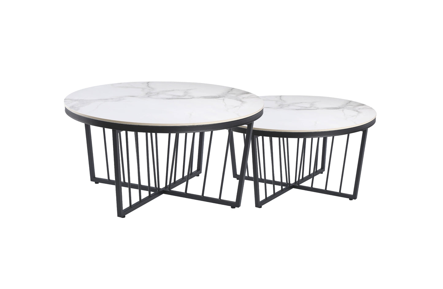 Salina Coffee Table 90cm Black Base  - White Marble