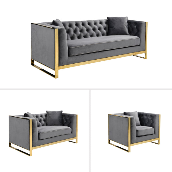 William Lounge - Dark Grey Velvet - Gold Trims