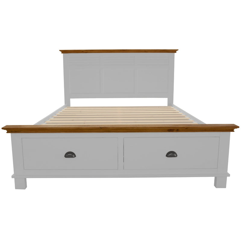 Virginia King Bed Frame Size Mattress Base with Drawer Solid Pine Wood - White