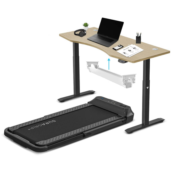 Lifespan Fitness V-FOLD Treadmill with ErgoDesk Automatic Standing Desk 1500mm in Oak/Black with Cable Management