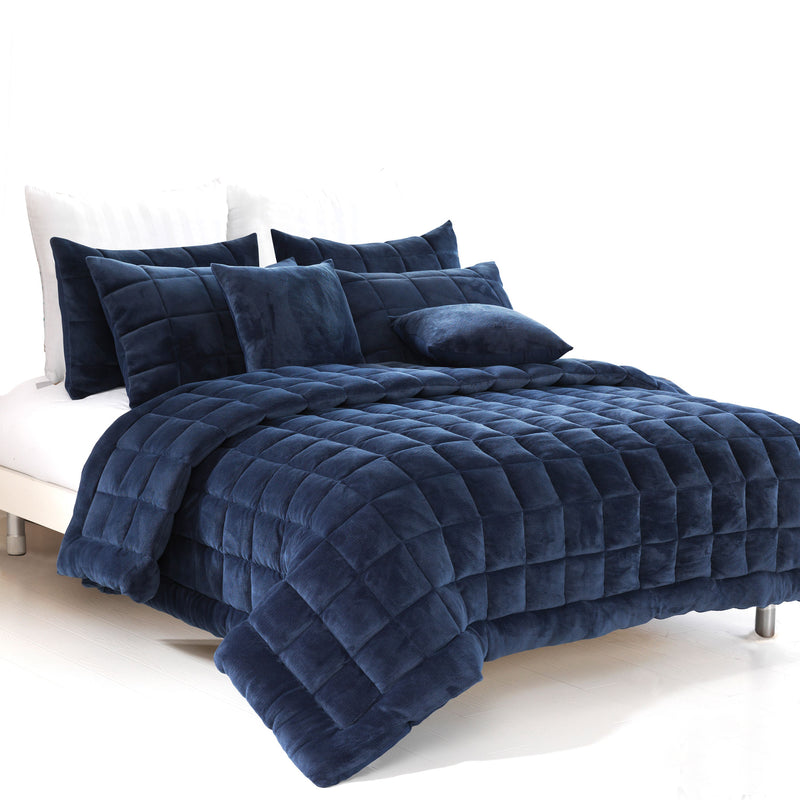 Alastairs Augusta Faux Mink Quilt / Comforter Set Navy Queen