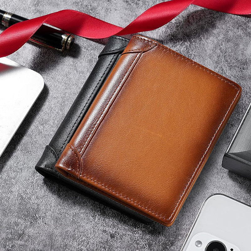 100% Genuine Leather Men's Wallet RFID Blocking Card Holder Bifold and Long Wallets (Black Bifold Verticle)