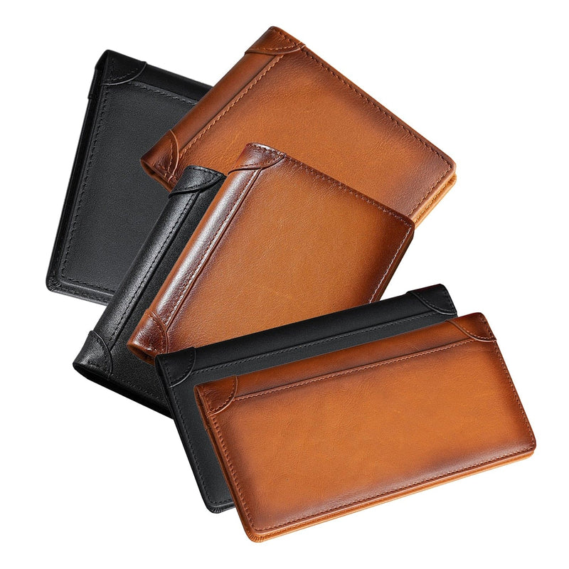 100% Genuine Leather Men's Wallet RFID Blocking Card Holder Bifold and Long Wallets (Black Long Wallet)