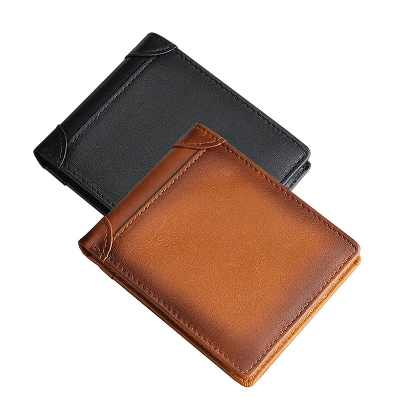 100% Genuine Leather Men's Wallet RFID Blocking Card Holder Bifold and Long Wallets (Brown Bifold Horizontal)