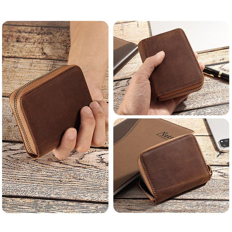 Genuine Leather Large Capacity RFID Anti-magnetic Money Clip Organ Wallets (Brown)