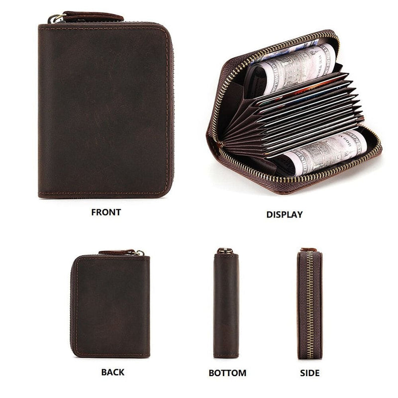 Genuine Leather Large Capacity RFID Anti-magnetic Money Clip Organ Wallets (Brown)