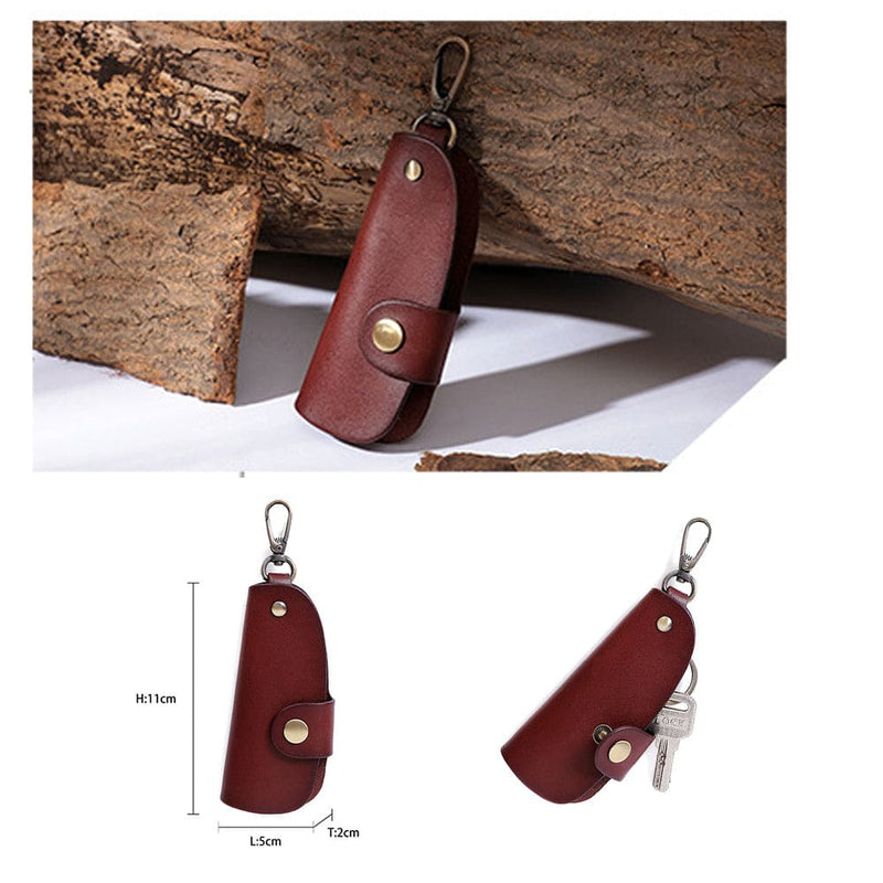 Genuine Leather Wallet Purse Bag Case Holder Key Ring Pouch Bag Safe Hanger (Burgundy)