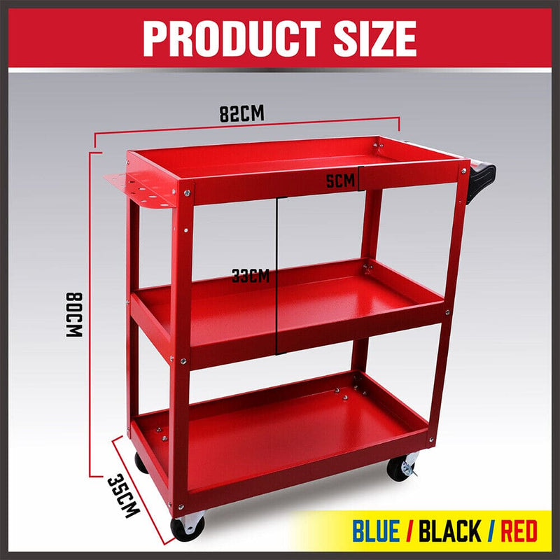 Red 3-Tier Tool Cart Trolley Toolbox Workshop Garage Storage 150KG Organizer Garage