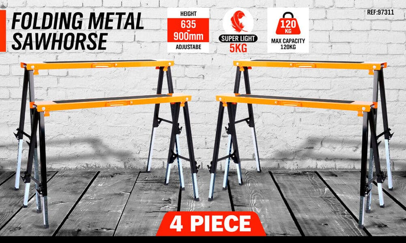 4Pc Mastercraft Sawhorse Metal Folding Non-slip Surface Saw Horse 120KG Capacity