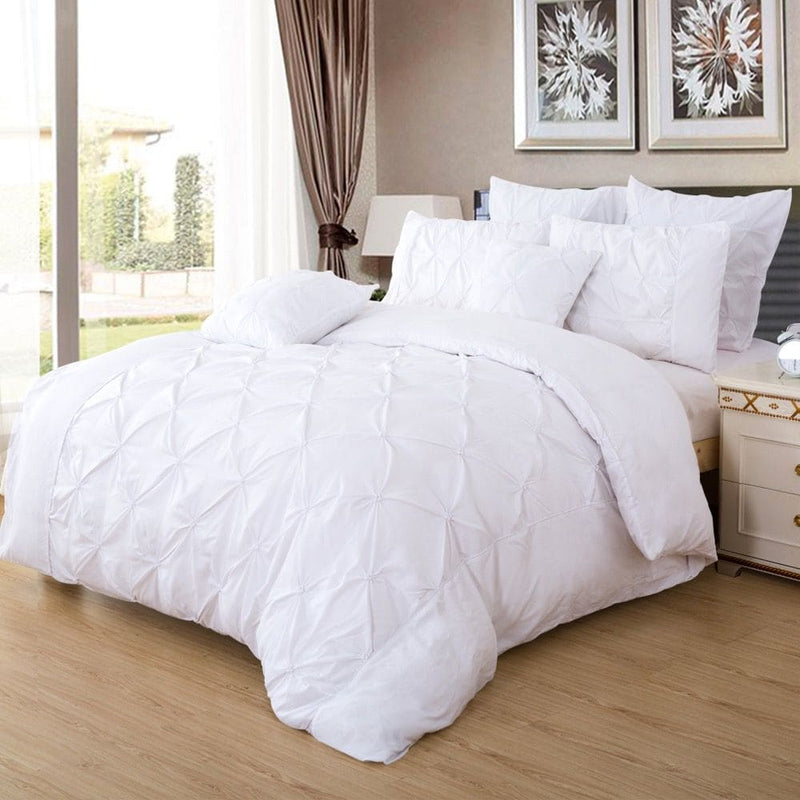 Diamond Pintuck King Size White Duvet Quilt Cover Set