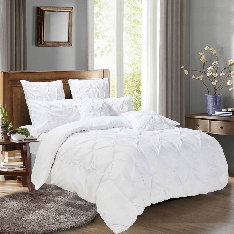 Diamond Pintuck King Size White Duvet Quilt Cover Set