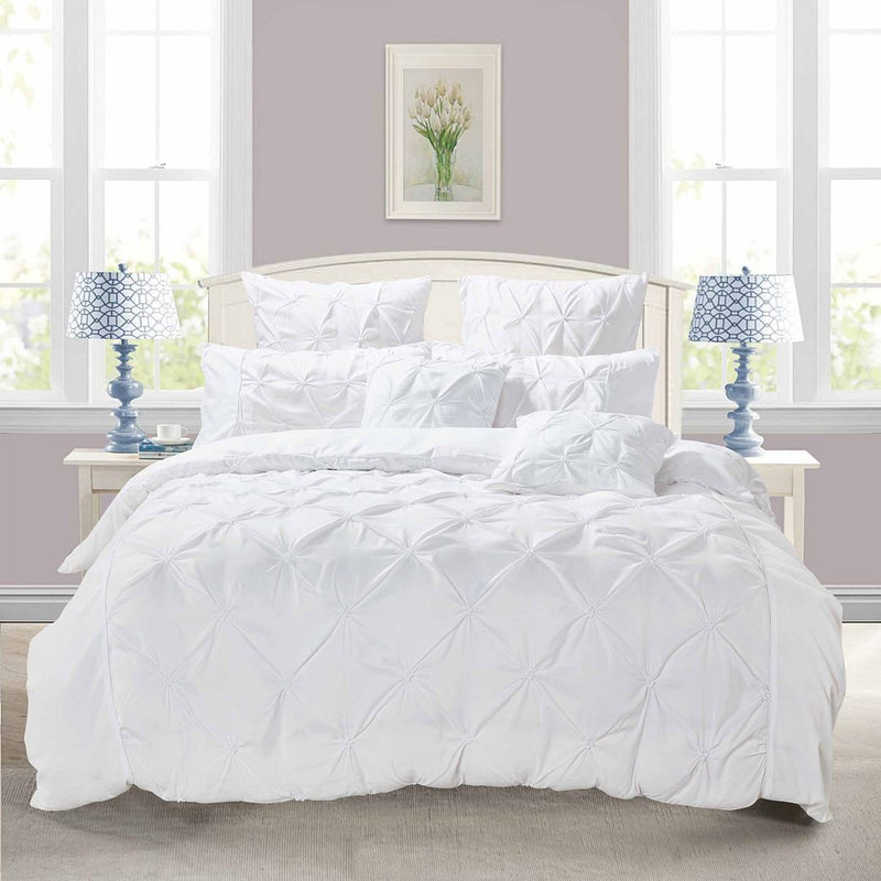 Diamond Pintuck King Size White Duvet Quilt Cover Set